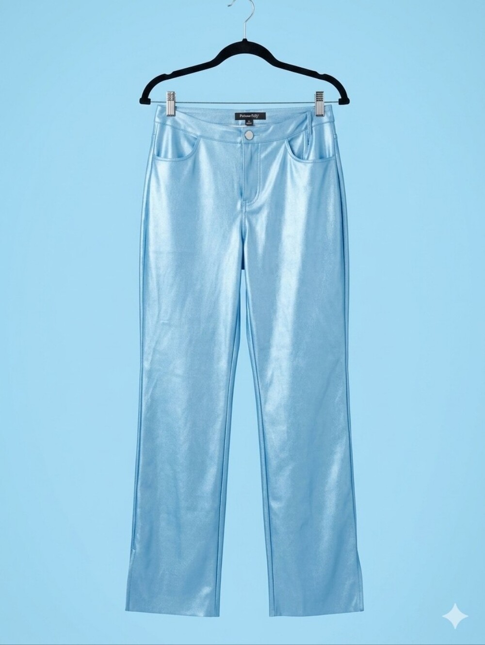Strut & Bolt Ice Blue Metallic Faux Leather Straight Leg Pants Size S Festival
